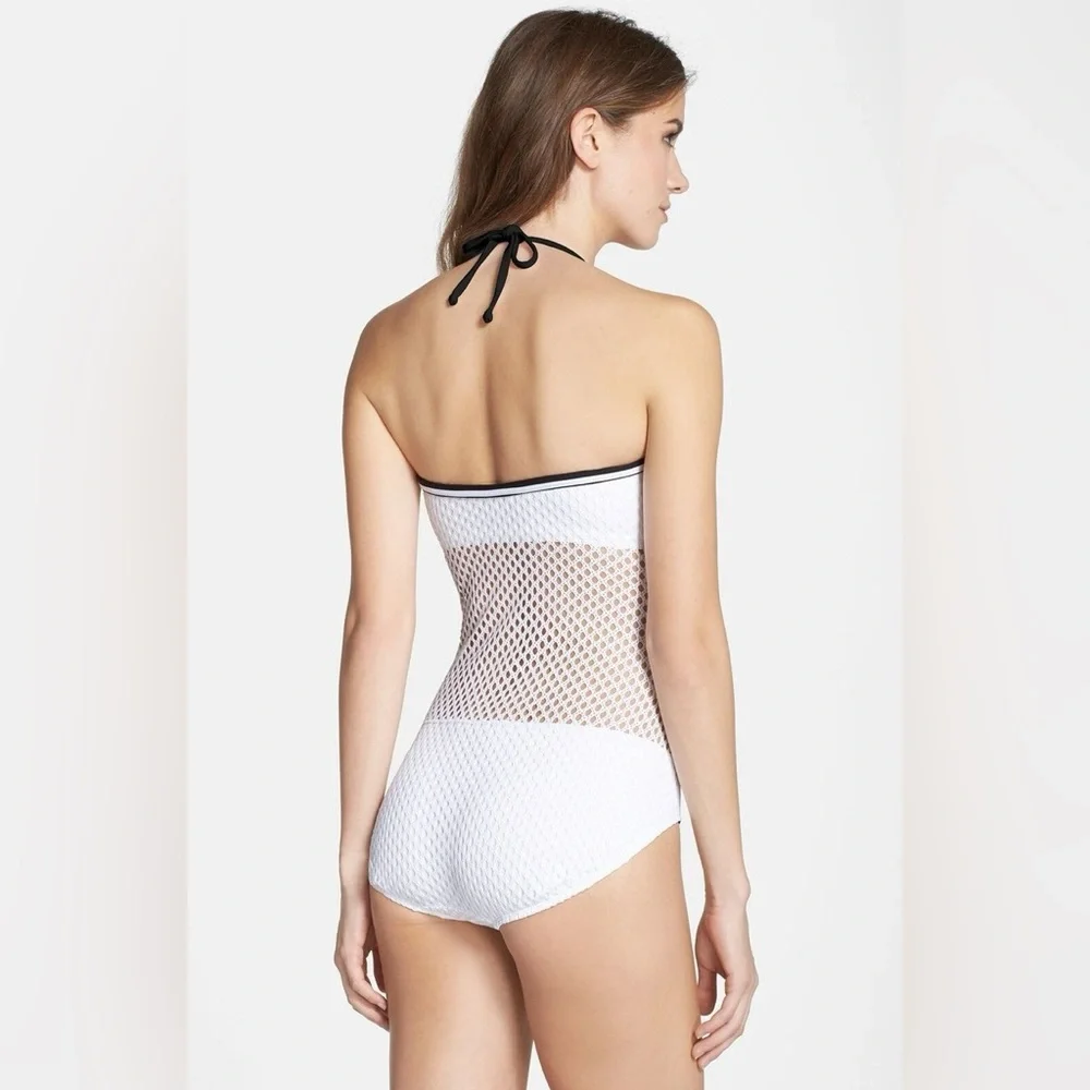 Robin Picone White Cameron Crochet Mesh One‎ Piece Bathing Suit Size 10